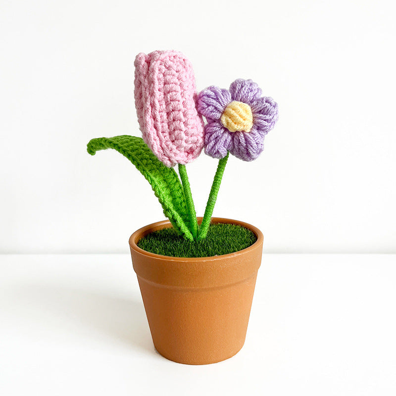 Artificial Flower Bonsai 10 Pcs Handmade Bulk Knitting Crochet Craft Decorations