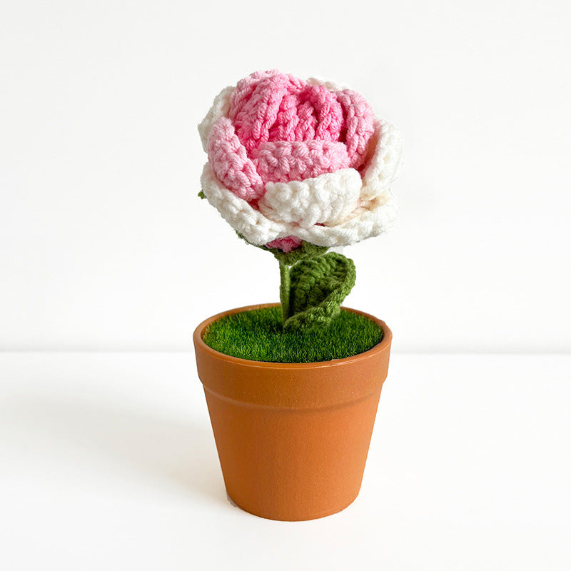 Artificial Flower Bonsai 10 Pcs Handmade Bulk Knitting Crochet Craft Decorations