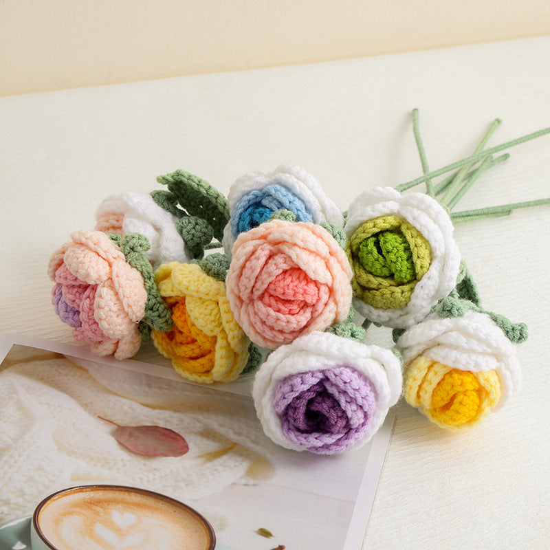10 Pcs Artificial Peony Crochet Flowers for Vase Arrangements Home Office Decor Bulk Set
