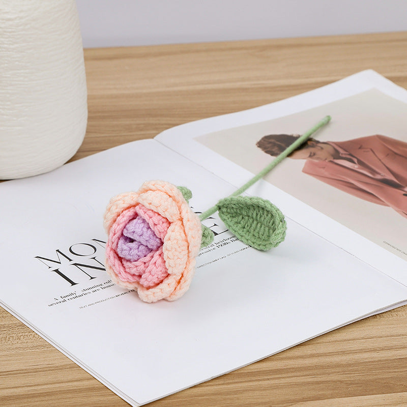 10 Pcs Artificial Peony Crochet Flowers for Vase Arrangements Home Office Decor Bulk Set
