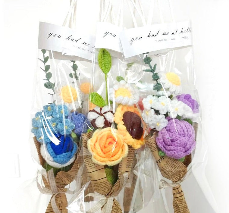 Handmade Crochet Knitting Flower Boutonniere Bouquet, Bulk Wedding Pocket Flowers
