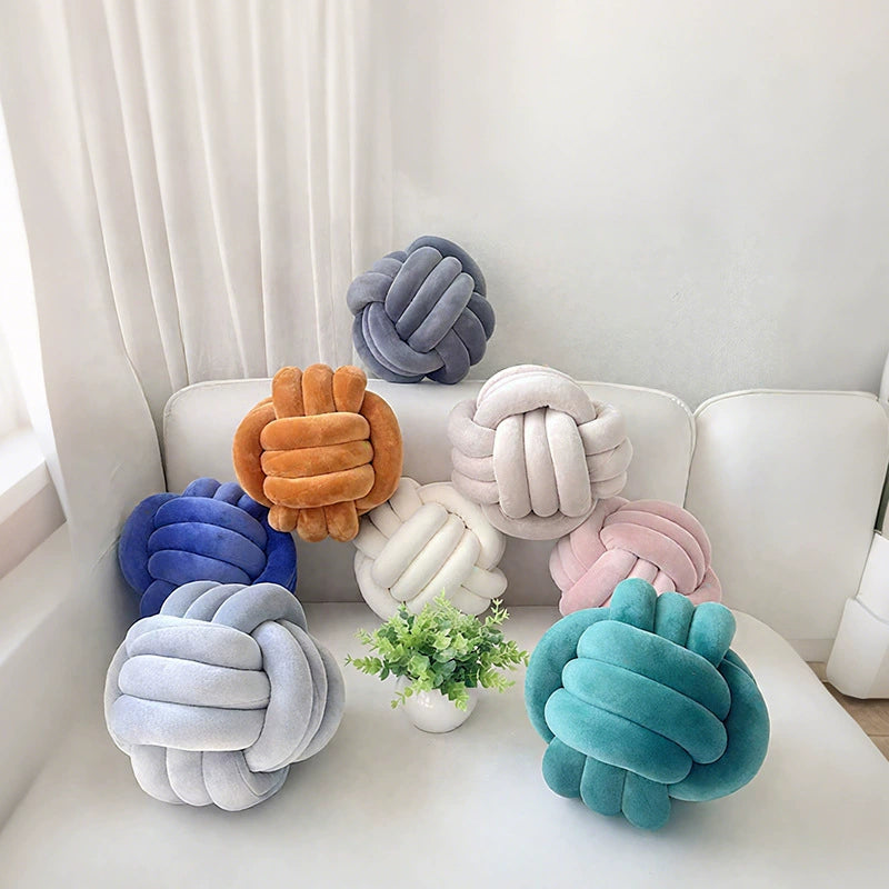 Knot Ball Pillow, 11 Inch Hand-Woven Decorative Throw Pillow for Kids Room, Living Room & Bedroom