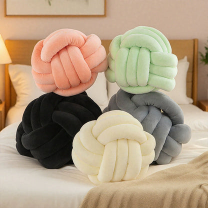Knot Ball Pillow, 11 Inch Hand-Woven Decorative Throw Pillow for Kids Room, Living Room & Bedroom