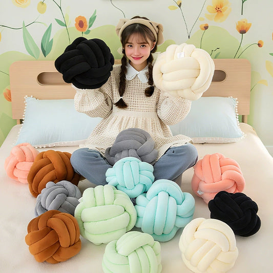 Knot Ball Pillow, 11 Inch Hand-Woven Decorative Throw Pillow for Kids Room, Living Room & Bedroom