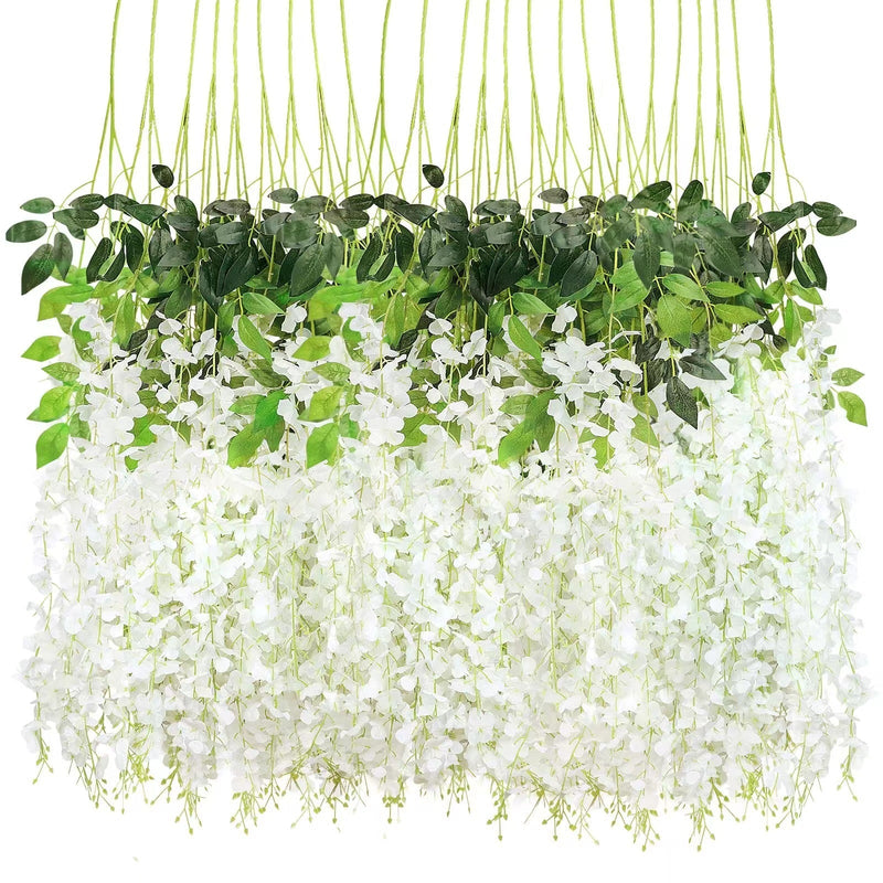 12 Inch Artificial Wisteria Hanging Flowers Garland, 12 Pcs, Purple, Silk, Wedding & Garden Wall Decor