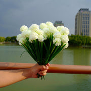 8 Bundles Artificial Hydrangea Bush Flowers UV Resistant for Outdoors, 12 Inch, Green and White
