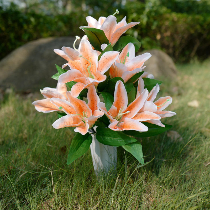 Tiger Lily Artificial Flowers 12 Inch 10 Stems Bulk Cemetery Grave Vase Arrangement