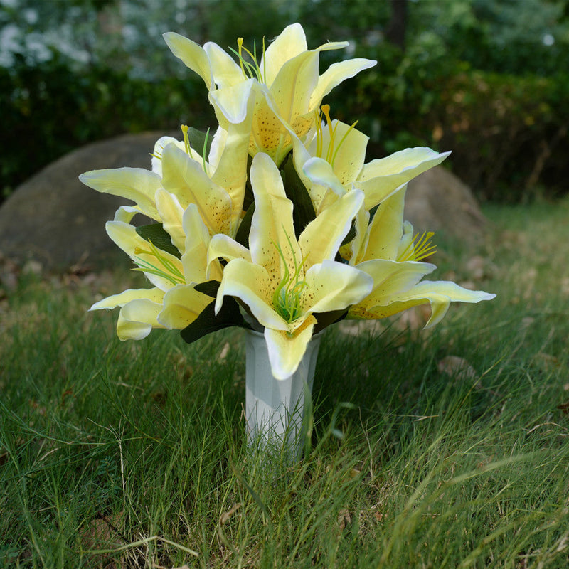 Tiger Lily Artificial Flowers 12 Inch 10 Stems Bulk Cemetery Grave Vase Arrangement