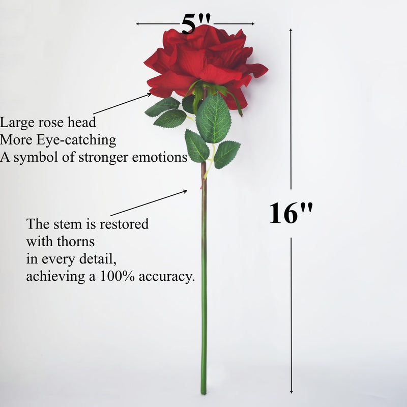10 Pcs Large Headed Real Touch Velvet Rose Flowers with Stems, Artificial Silk, Bulk Wholesale