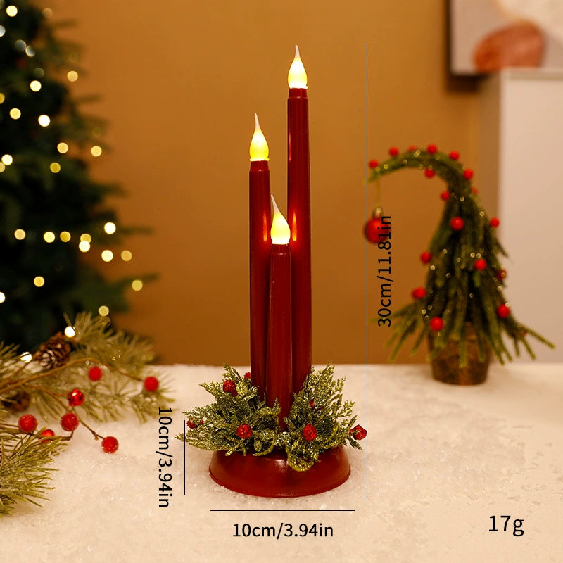 LED Christmas Candles, 3-Piece Tall Candle Decor with Realistic Flames, Holiday Decoration  3.94"x3.94"x11.81"