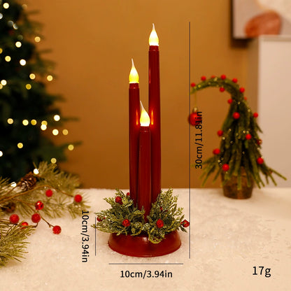 LED Christmas Candles, 3-Piece Tall Candle Decor with Realistic Flames, Holiday Decoration  3.94"x3.94"x11.81"