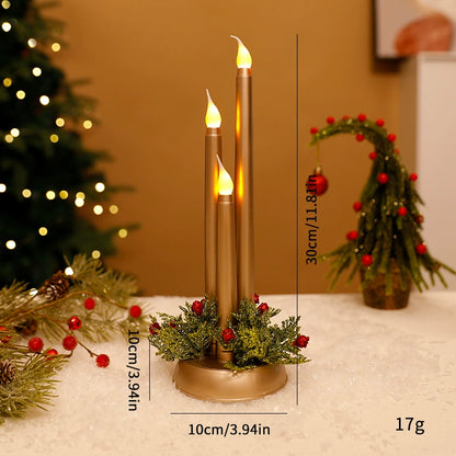 LED Christmas Candles, 3-Piece Tall Candle Decor with Realistic Flames, Holiday Decoration  3.94"x3.94"x11.81"