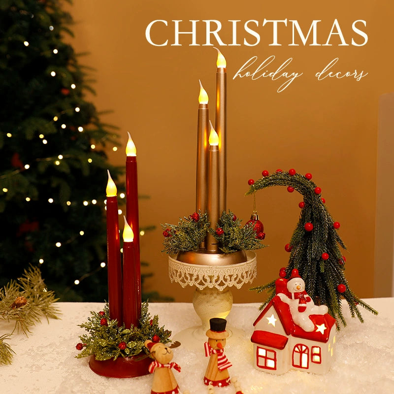 LED Christmas Candles, 3-Piece Tall Candle Decor with Realistic Flames, Holiday Decoration  3.94"x3.94"x11.81"