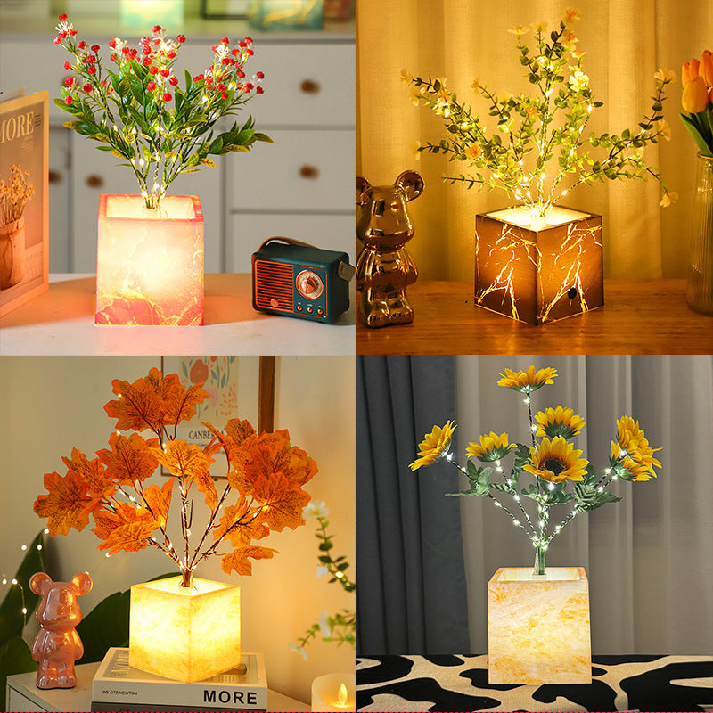 LED Faux Flower Pot Light (4.9”x4.9”x13.8”)  USBBattery Operated Night Light & Ambient Decor Lamp