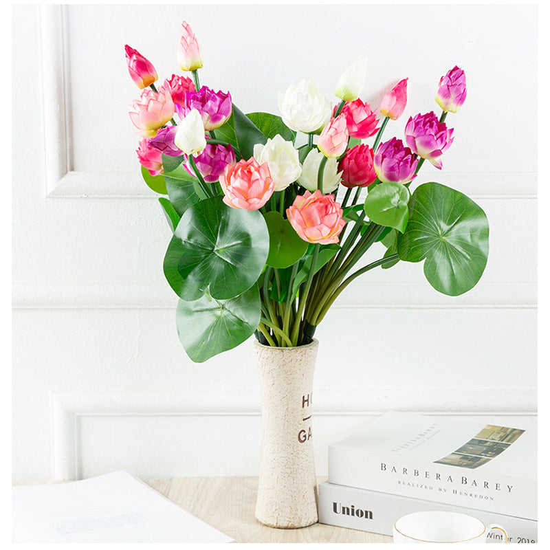18 Inch Artificial Lotus Bush Stems 10 Pcs Bulk for Party Home Office Arrangements