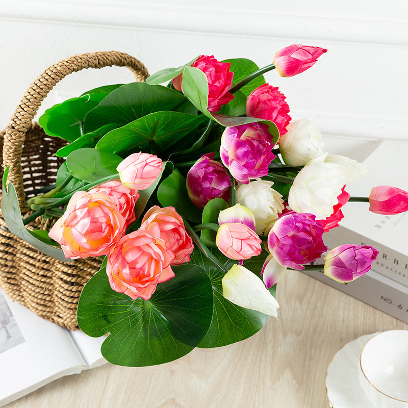 18 Inch Artificial Lotus Bush Stems 10 Pcs Bulk for Party Home Office Arrangements