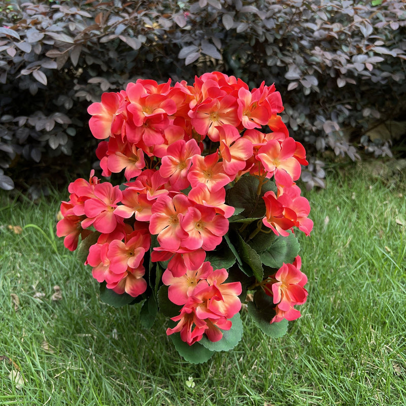 16 Inch Artificial Geranium Bush 24 Stems UV Resistant Silk Flowers Bulk Pack