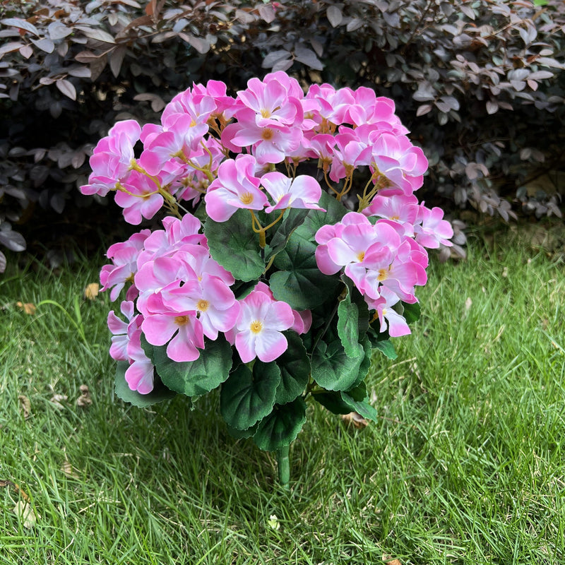 16 Inch Artificial Geranium Bush 24 Stems UV Resistant Silk Flowers Bulk Pack