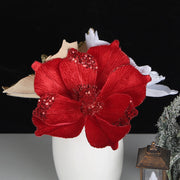 Large Glitter Artificial Flowers 10 Pcs 6 Inch Christmas Tree Wreath DIY Ornaments Bulk