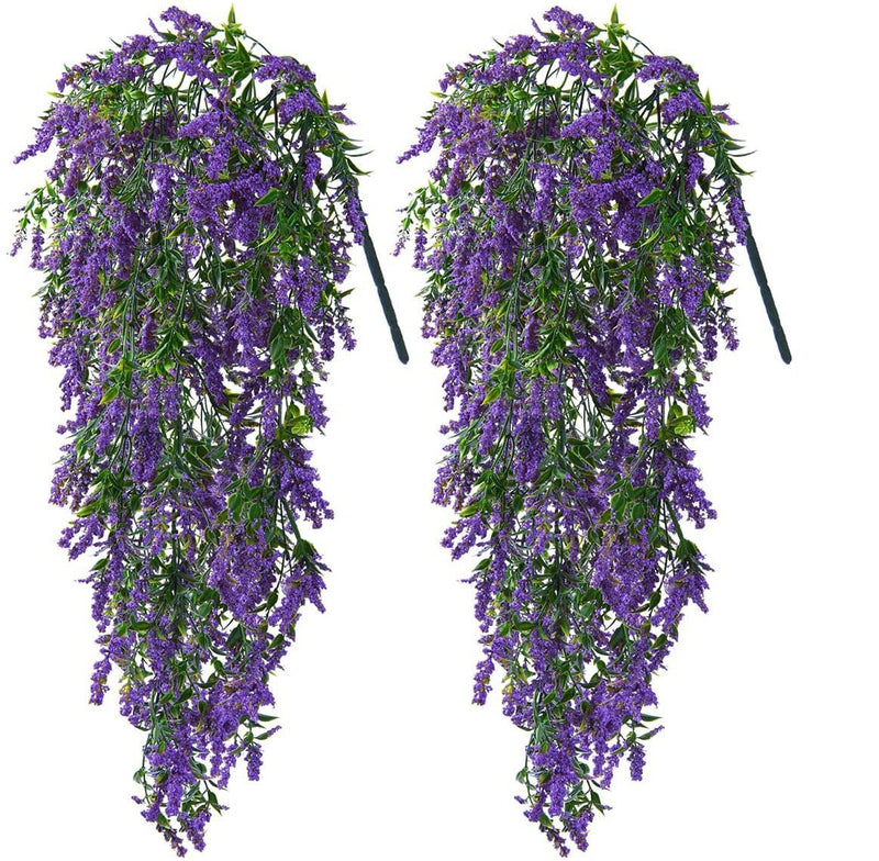 2 Pcs Artificial Lavender Hanging Garland Ivy Vine Greenery Plants Bulk
