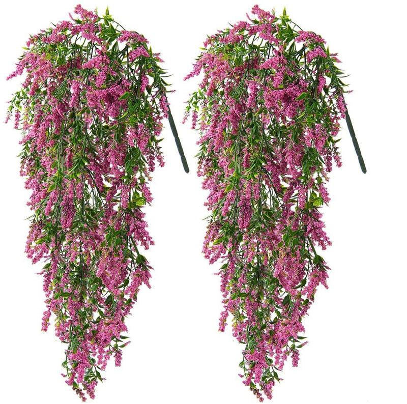 2 Pcs Artificial Lavender Hanging Garland Ivy Vine Greenery Plants Bulk