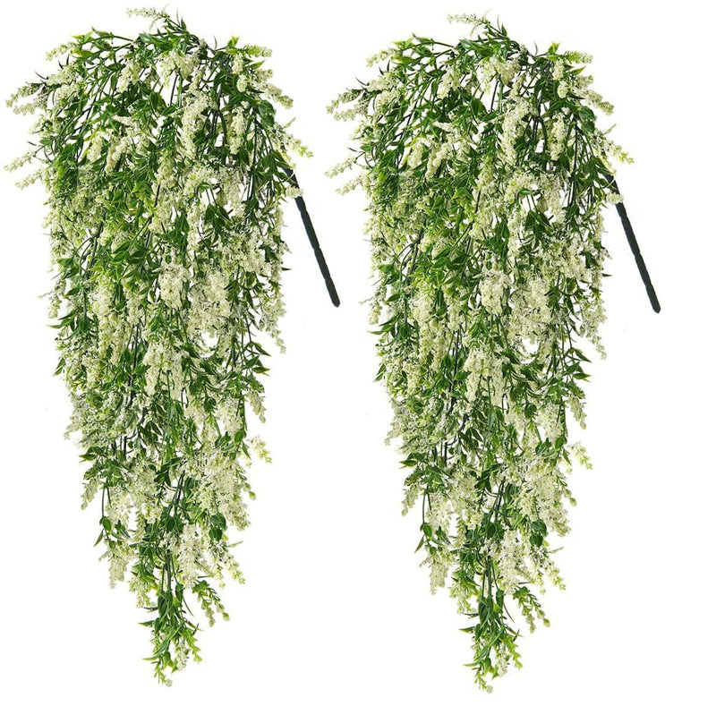 2 Pcs Artificial Lavender Hanging Garland Ivy Vine Greenery Plants Bulk