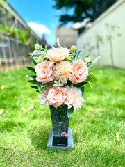 23.6 Inch Artificial Angel Flowers with Solar LED Lights, Large Cemetery Grave Vase with Spikes, Bulk Wholesale