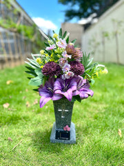23.6 Inch Artificial Angel Flowers with Solar LED Lights, Large Cemetery Grave Vase with Spikes, Bulk Wholesale
