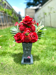 23.6 Inch Artificial Angel Flowers with Solar LED Lights, Large Cemetery Grave Vase with Spikes, Bulk Wholesale