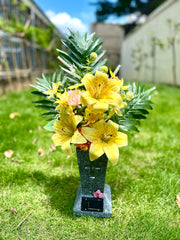 23.6 Inch Artificial Angel Flowers with Solar LED Lights, Large Cemetery Grave Vase with Spikes, Bulk Wholesale