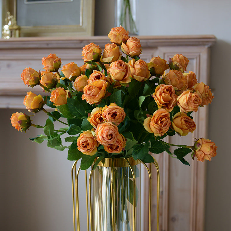 17.3 Inch Artificial Mini Roses with Burnt Edge, Lifelike Silk Flowers, Bulk for Home Decor, Wedding Centerpieces, DIY Crafts