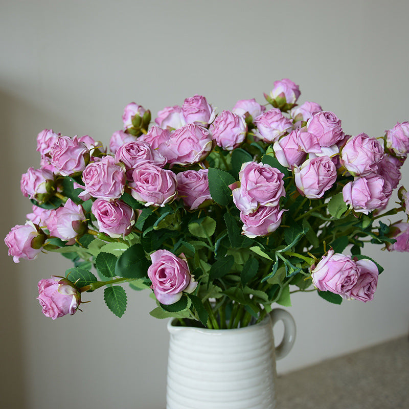 17.3 Inch Artificial Mini Roses with Burnt Edge, Lifelike Silk Flowers, Bulk for Home Decor, Wedding Centerpieces, DIY Crafts