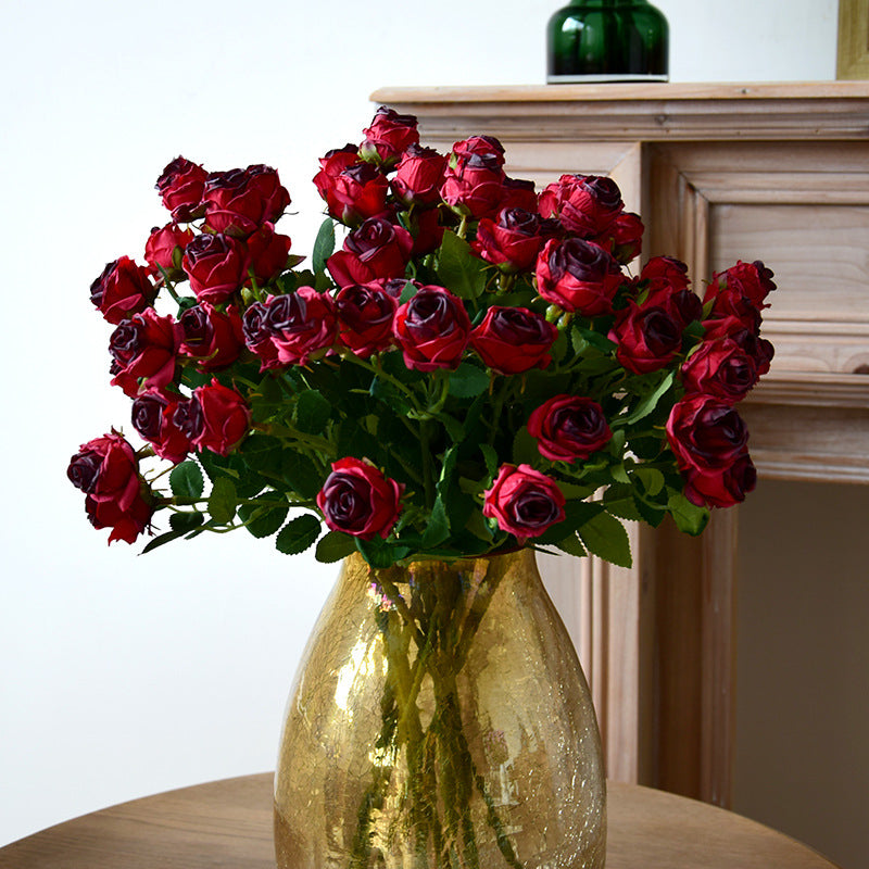 17.3 Inch Artificial Mini Roses with Burnt Edge, Lifelike Silk Flowers, Bulk for Home Decor, Wedding Centerpieces, DIY Crafts