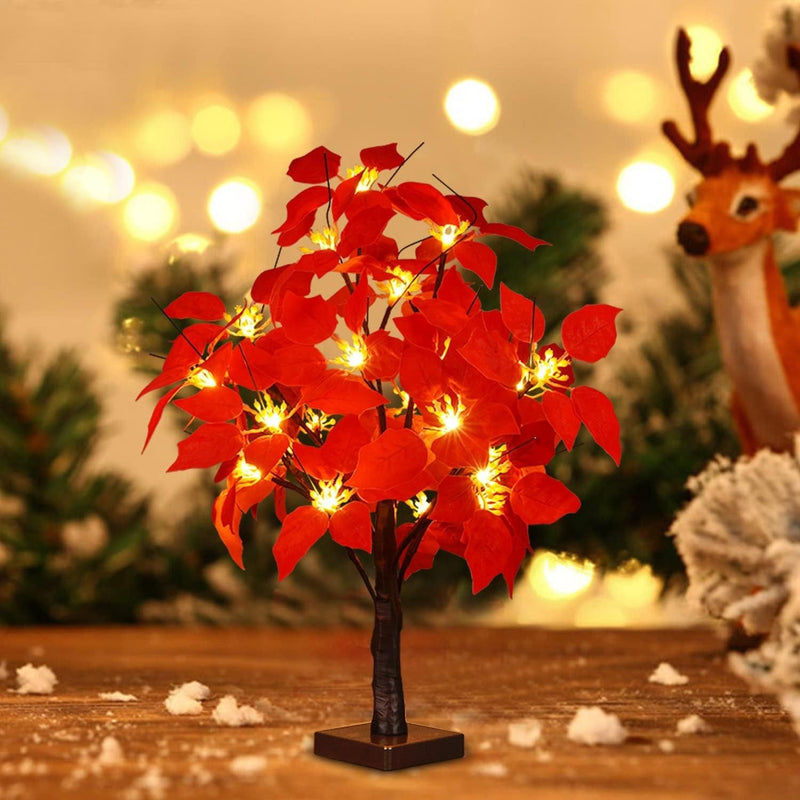 Lighted Artificial Poinsettia Flower Tree, Battery Operated, Tabletop Decor, Bulk Quantity