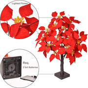 Lighted Artificial Poinsettia Flower Tree, Battery Operated, Tabletop Decor, Bulk Quantity