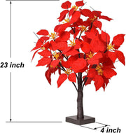 Lighted Artificial Poinsettia Flower Tree, Battery Operated, Tabletop Decor, Bulk Quantity