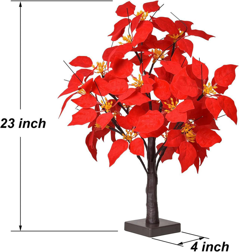 Lighted Artificial Poinsettia Flower Tree, Battery Operated, Tabletop Decor, Bulk Quantity