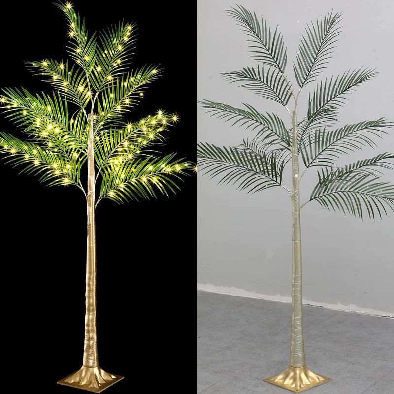 Lighted Artificial Palm Tree with Warm LED Lights, Greenery Decor with Adapter, Indoor Outdoor Patio Pool Tiki