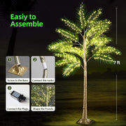 Lighted Artificial Palm Tree with Warm LED Lights, Greenery Decor with Adapter, Indoor Outdoor Patio Pool Tiki