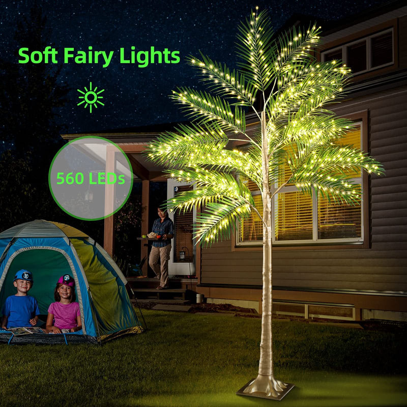 Lighted Artificial Palm Tree with Warm LED Lights, Greenery Decor with Adapter, Indoor Outdoor Patio Pool Tiki