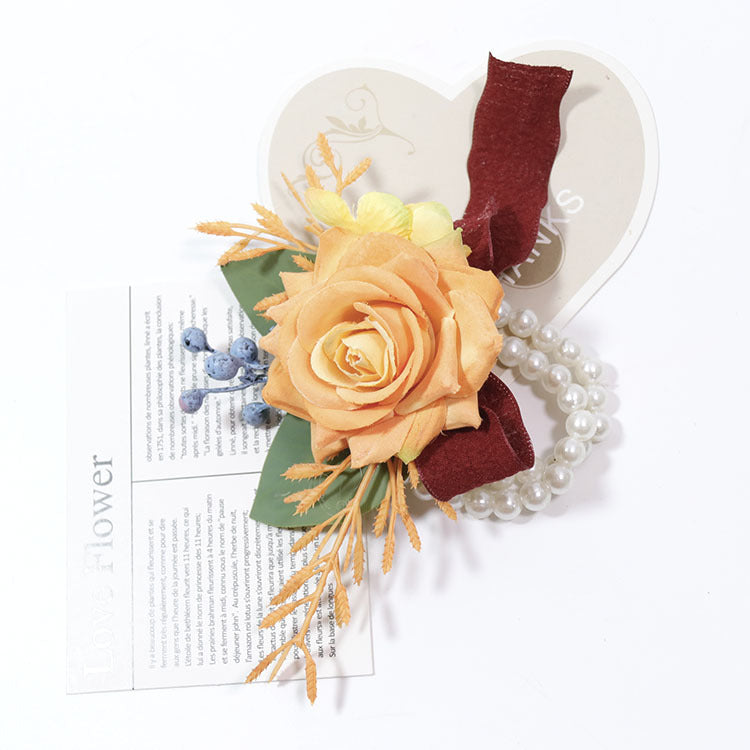 Handmade Orange Rose Wrist Corsage, Bulk Quantity, Artificial Flowers
