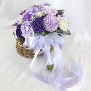9 Inch Purple Wisteria Rose Bridal Bouquet Round Artificial Flowers Bulk Wholesale