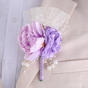 10 Pcs Purple Artificial Wisteria Peony Boutonnieres for Wedding Decorations