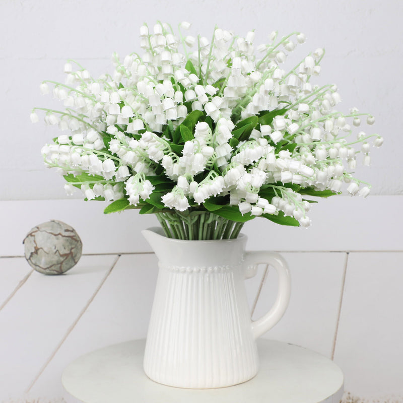 13.8 Inch White Lily of the Valley Artificial Flowers 10 Stems Faux Silk Wedding Centerpiece