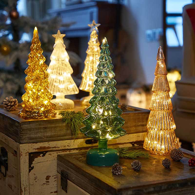 Bulk Lit Glass Tabletop Trees Christmas Decoration Set
