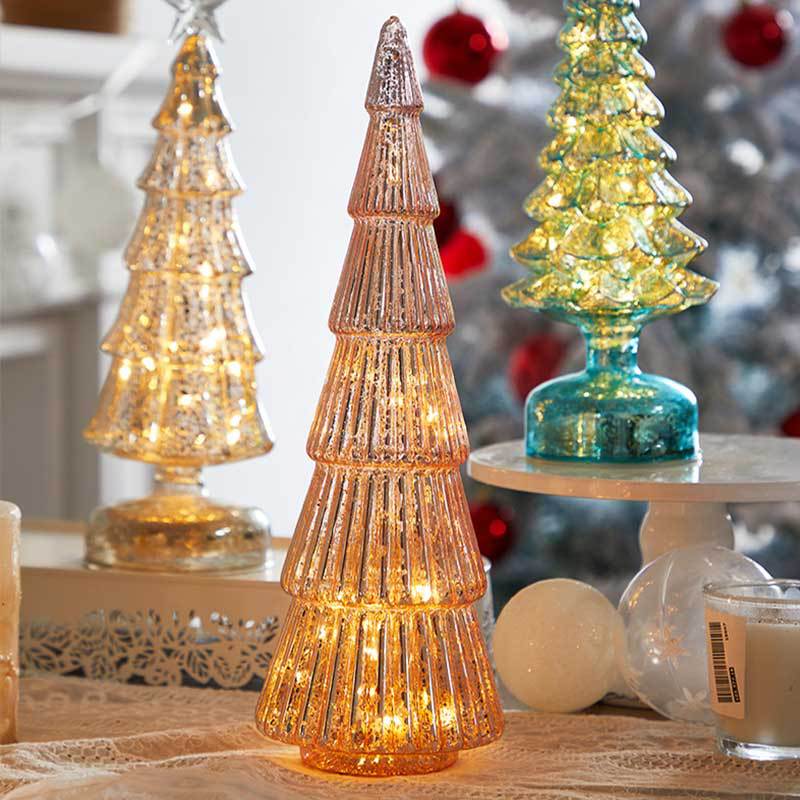 Bulk Lit Glass Tabletop Trees Christmas Decoration Set