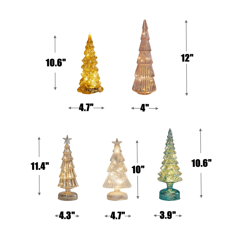 Bulk Lit Glass Tabletop Trees Christmas Decoration Set