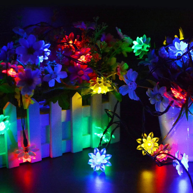 10 Pcs Artificial Lotus Flower String Lights 12ft Solar LED Outdoor Water Lily Decor