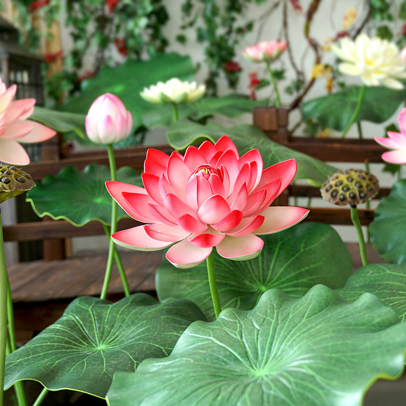 38.5 Inch Extra Large Lotus Stems with Leaves, 10 Pcs Artificial Flower Stems for Pool Landscaping