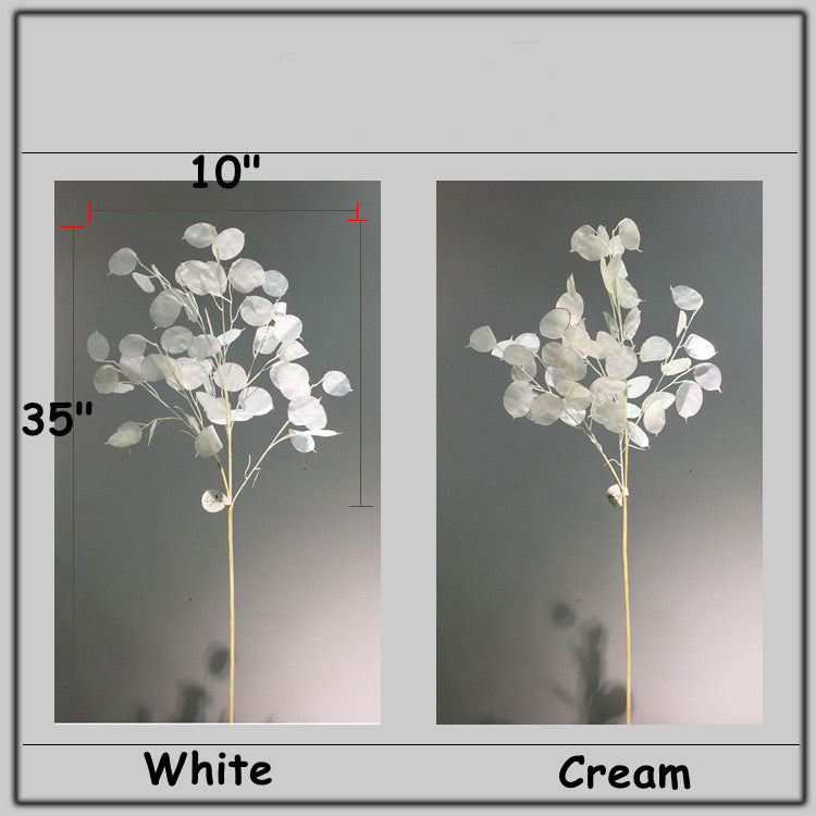 35 Inch Lunaria Stems Branches 10 Pcs White Burnt Orange Artificial Leaves Plants